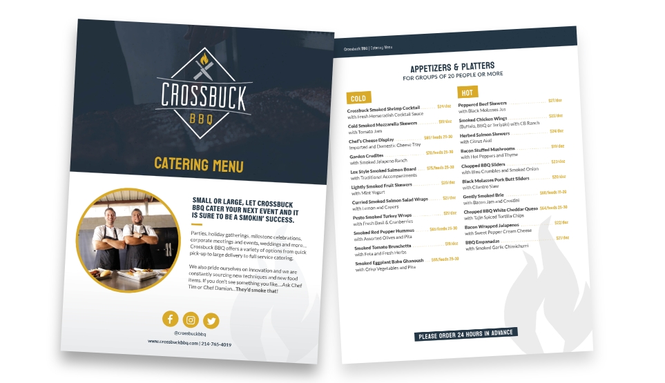 Crossbuck catering menu