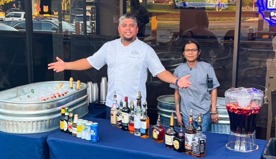 Temporary outdoor bar on Crossbuck Patio