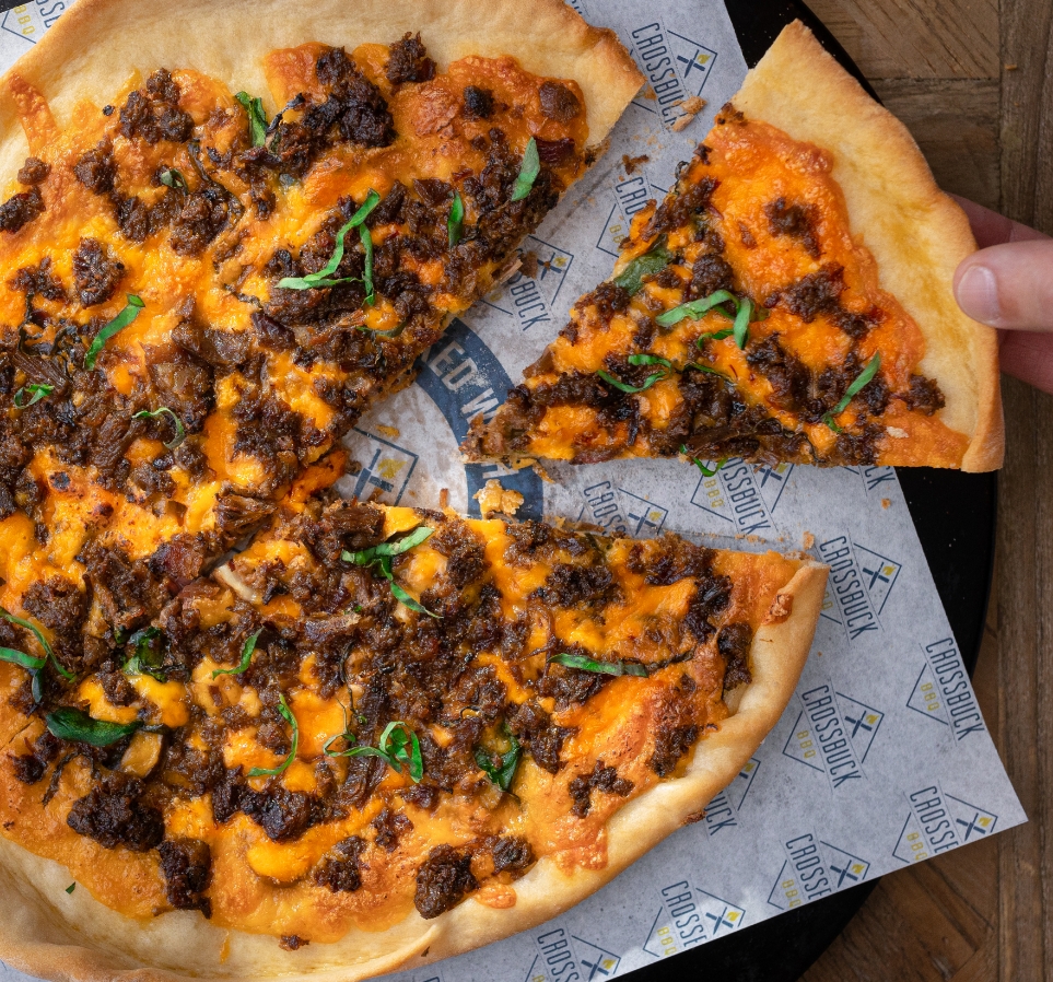 Brisket Pizza Recipes featuring Crossbuck BBQ's Texas Style Brisket