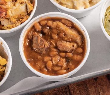 Crossbuck BBQ's baked beens with smoked Anaheim chilis