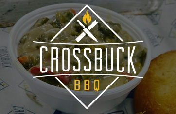 Crossbuck BBQ logo with featured sides text