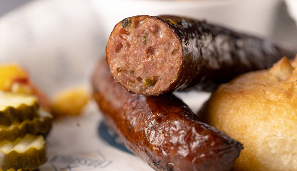 Crossbuck BBQ's Smoked Sausage with Fresh, Smoked Poblano Peppers