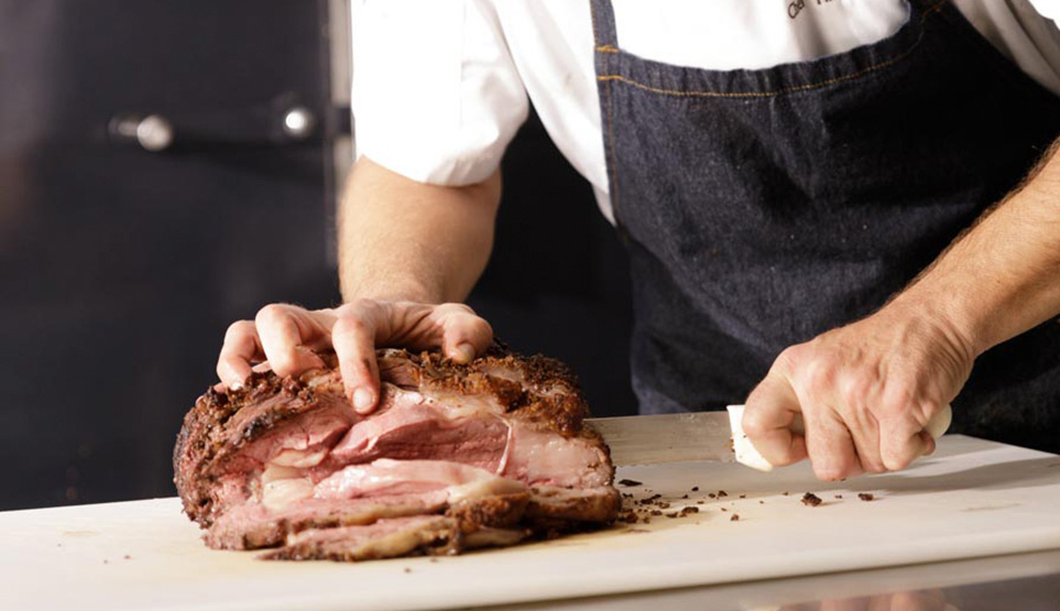 Crossbuck BBQ's Smoked Prime Rib being sliced